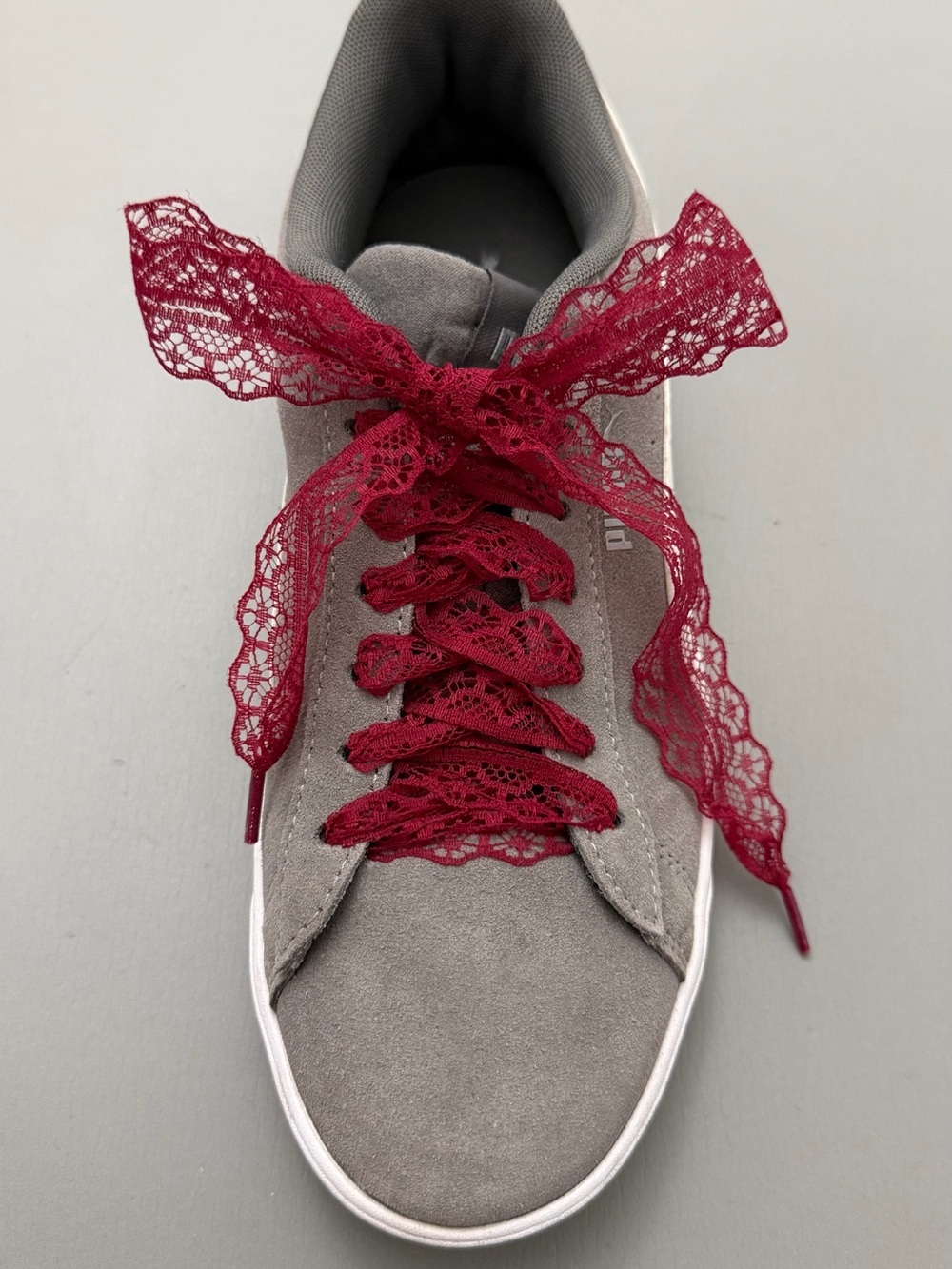 Burgundy Lace Ribbon Shoe Laces Coquette Sneaker Laces Bow 47” Pair